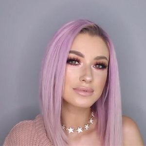 Purple Wig Straight Middle length For Women Cap